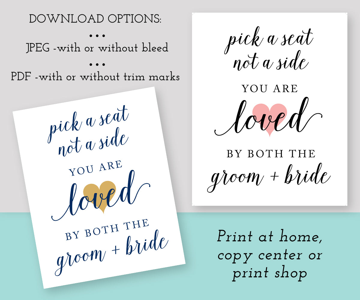 Pick a Seat Wedding Seating Sign Template