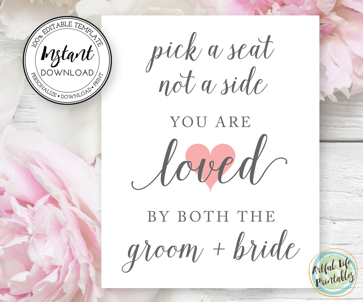 Pick a Seat Wedding Seating Sign Template