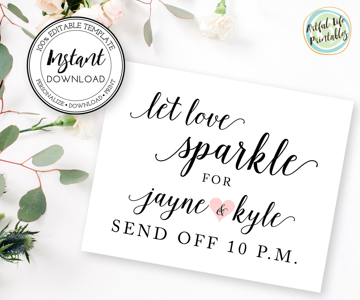 Let love sparkle sparkler send off sign template
