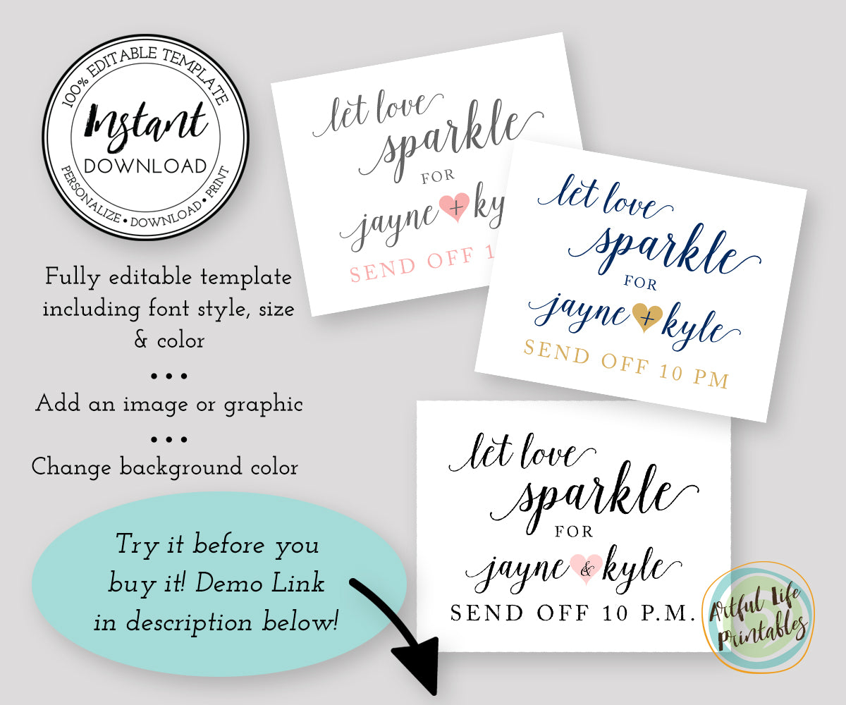 Let love sparkle sparkler send off sign template