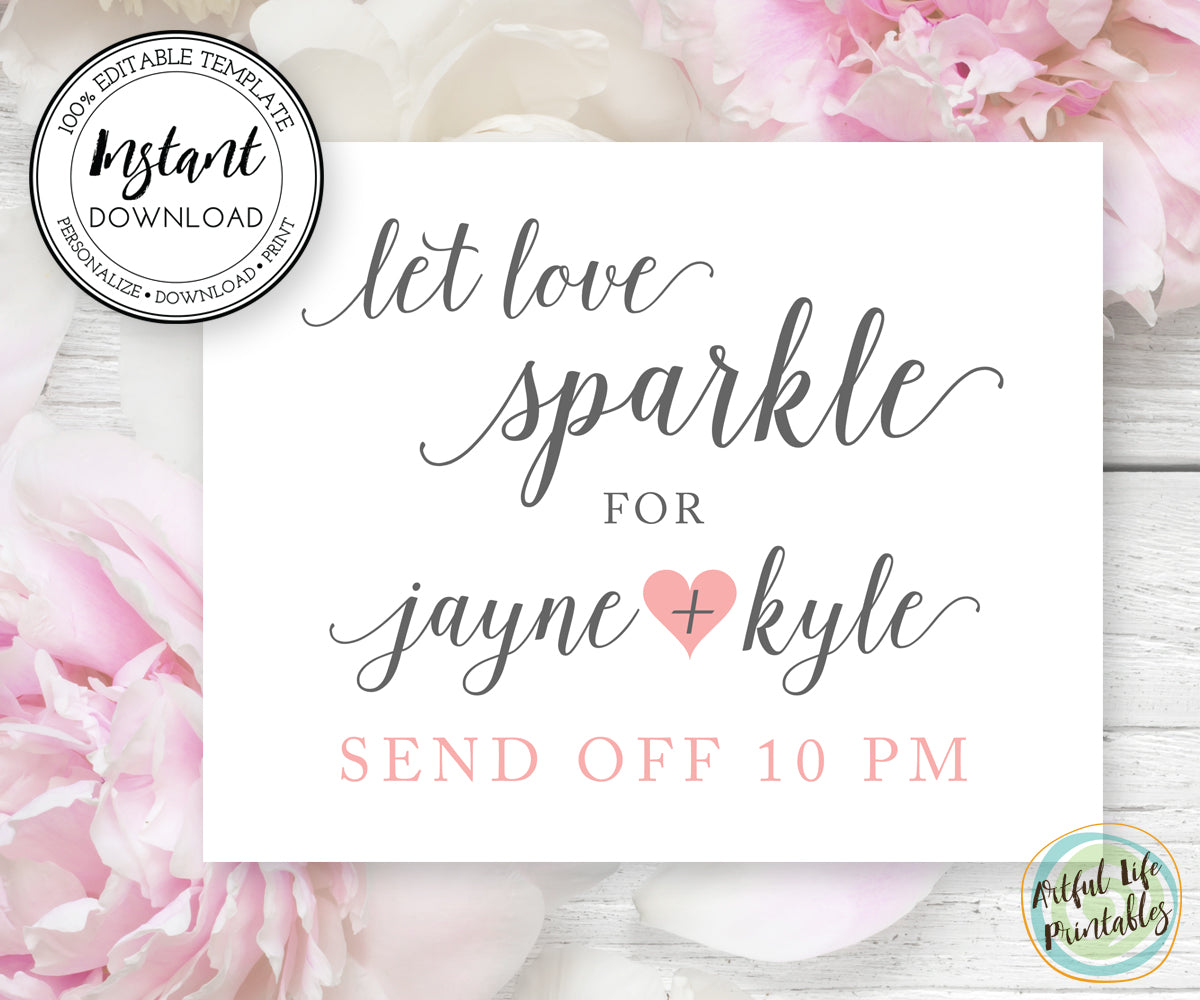 Let love sparkle sparkler send off sign template