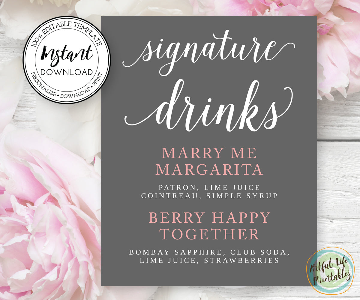 editable-signature-drink-sign-wedding-cocktail-sign-template-wedding-artful-life-designs for Free Printable Margarita Bar Sign Editable Signature Drink Sign, Wedding Cocktail Sign Template, Wedding - Artful Life Designs for Free Printable Margarita Bar Sign