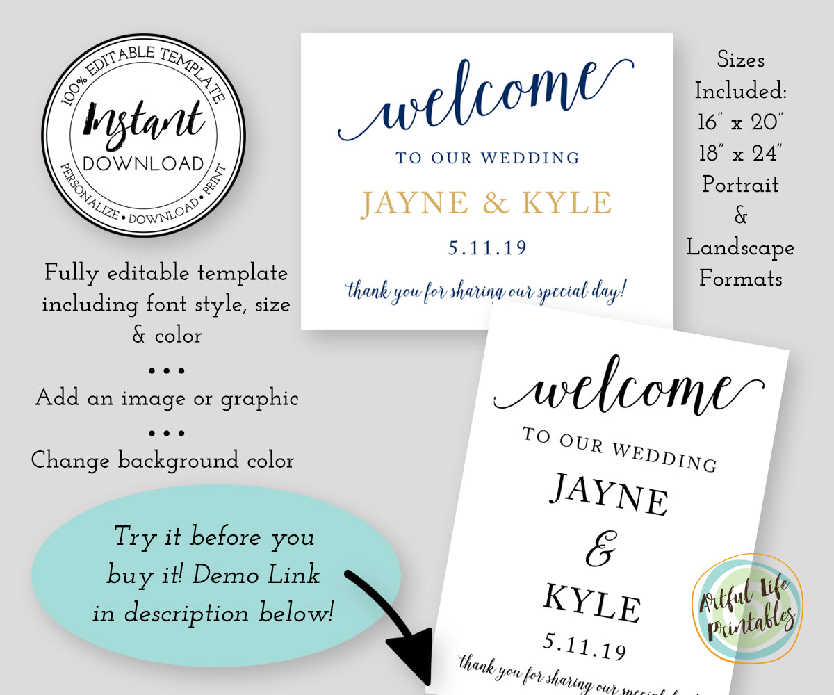 Wedding Welcome Sign Editable Template 