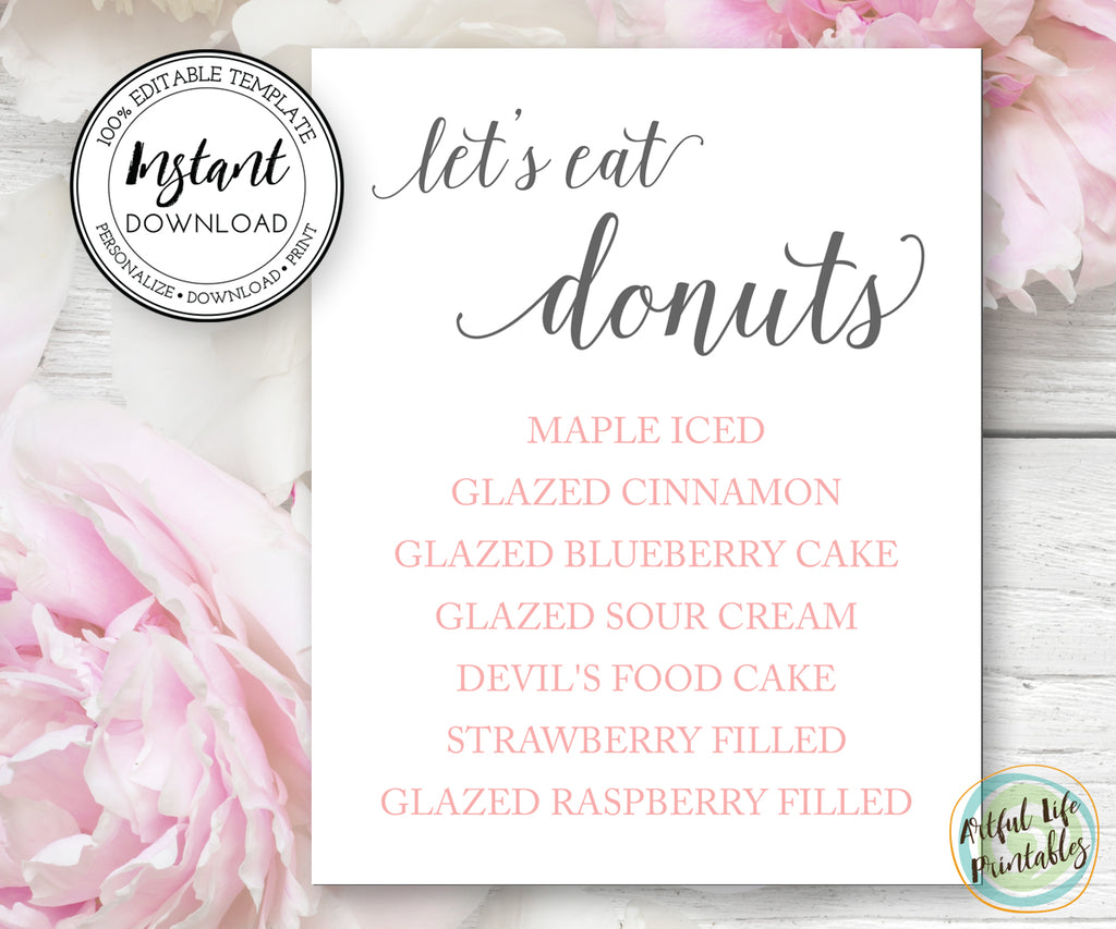 lets eat donuts, donut sign template, editable wedding sign