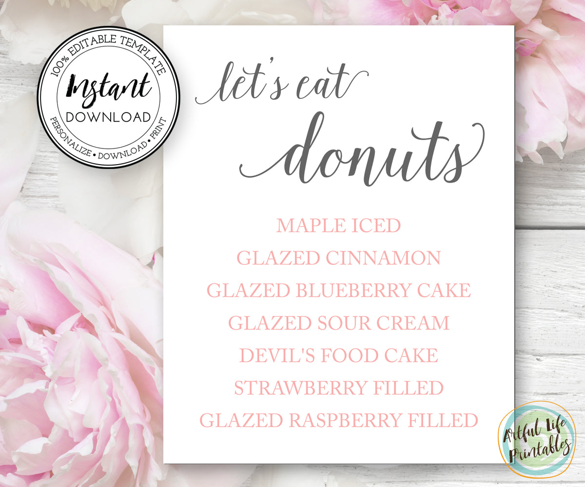 lets eat donuts, donut sign template, editable wedding sign