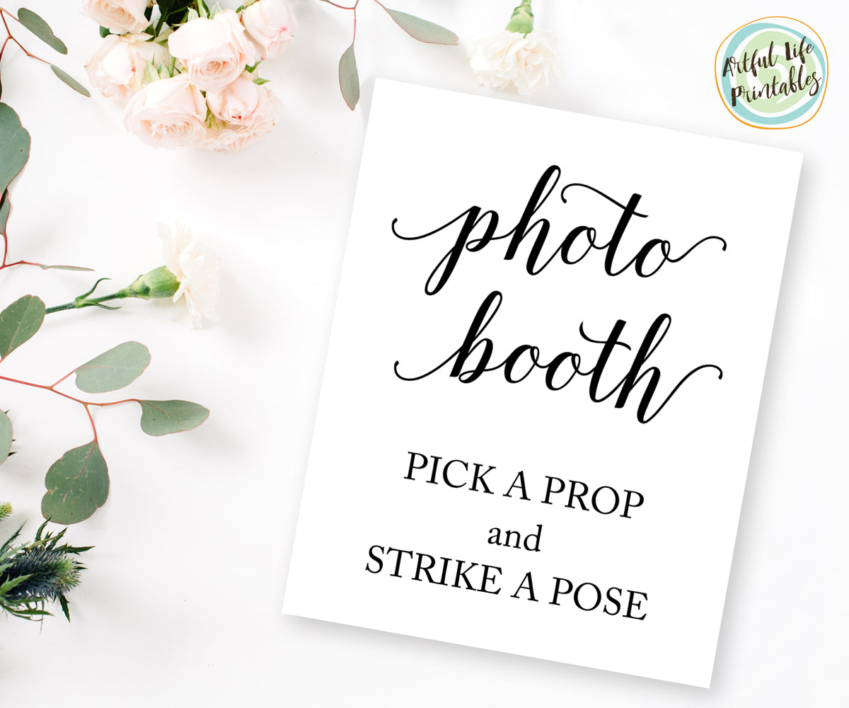 Free Printable Wedding Sign - Photo Booth Grab a Prop Strike a Pose - Gray  Stripes Gold Glitter Flowers Floral Watercolor Instant Download - 5x7 -  Instant Dow… | Diy wedding photo