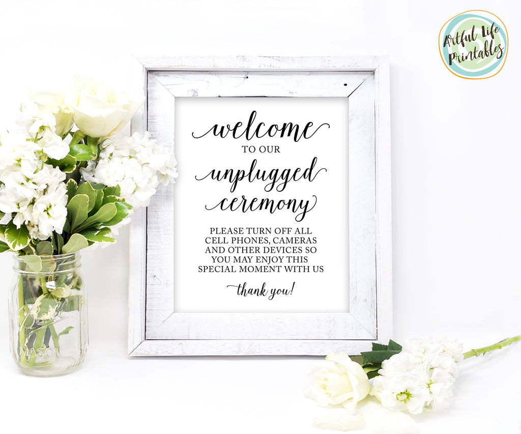 Unplugged Wedding Ceremony Welcome Sign Printable