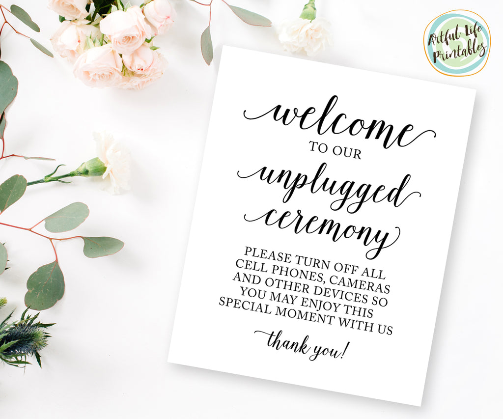 Unplugged Ceremony Wedding Welcome Sign Printable