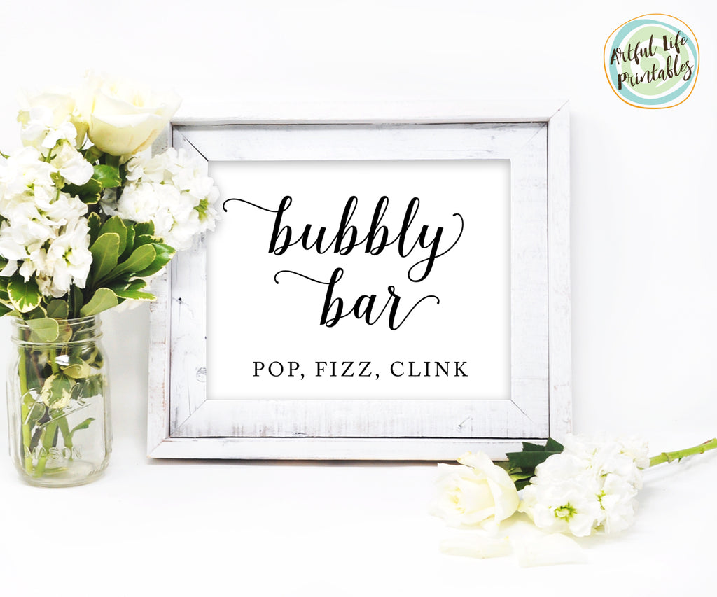 Bubbly Bar, Pop Clink Fizz Wedding Bar sign