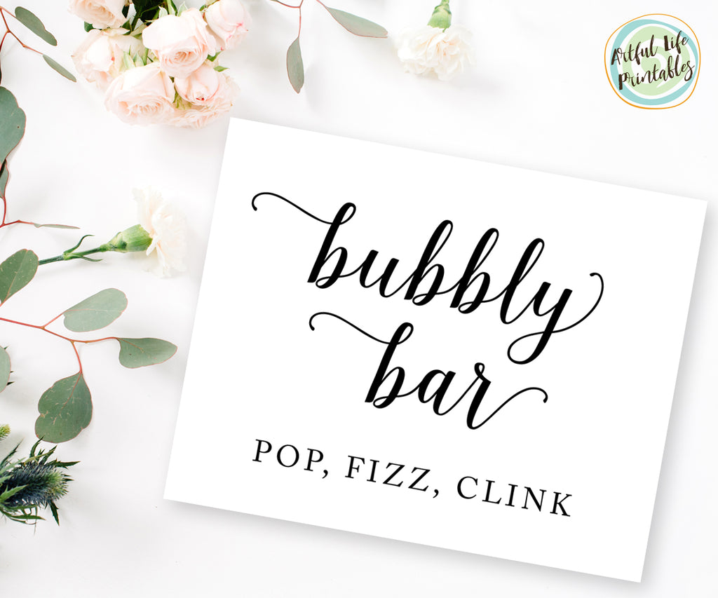 Bubbly Bar, Pop Clink Fizz Wedding Bar sign
