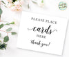 Please place cards here, card table sign printable