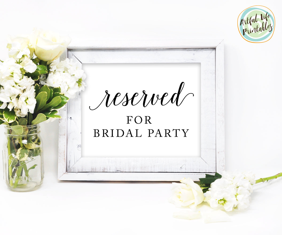 Reserved for the bridal party sign printable