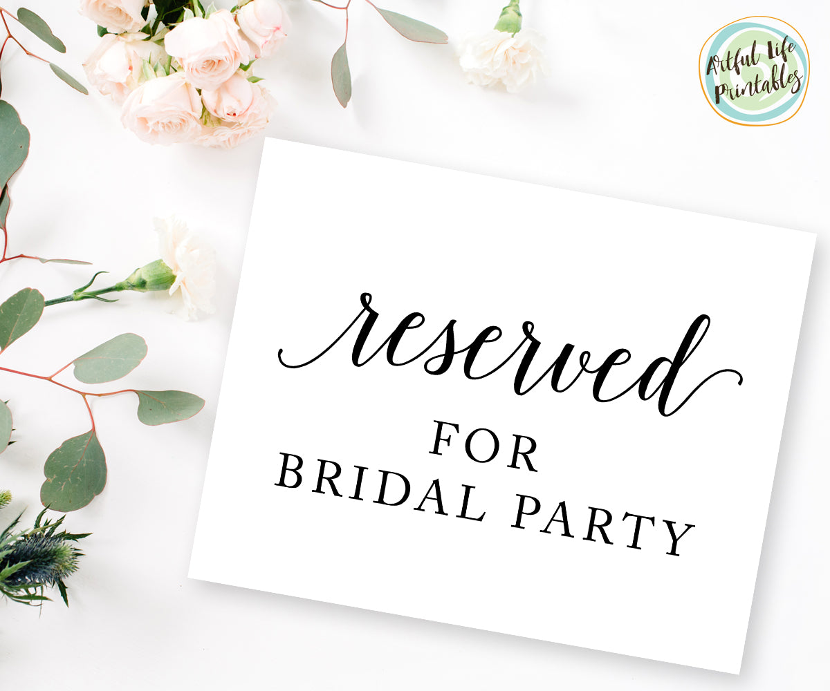 Reserved for the bridal party sign printable