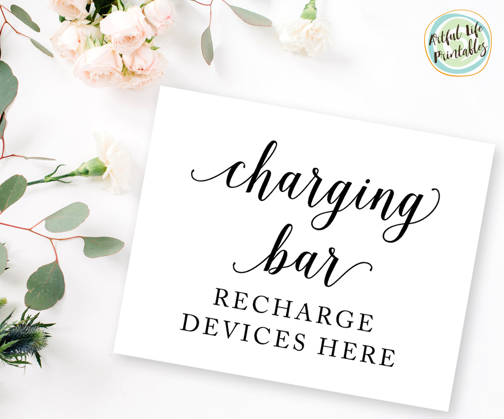 Charging bar sign, mobile device charging station, wedding printable