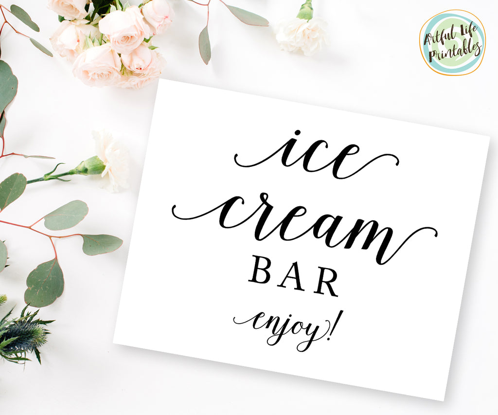 Ice Cream Bar Sign, Ice Cream Bar Printable, Wedding Sign Printable - Artful Life Designs for Free Printable Ice Cream Signs