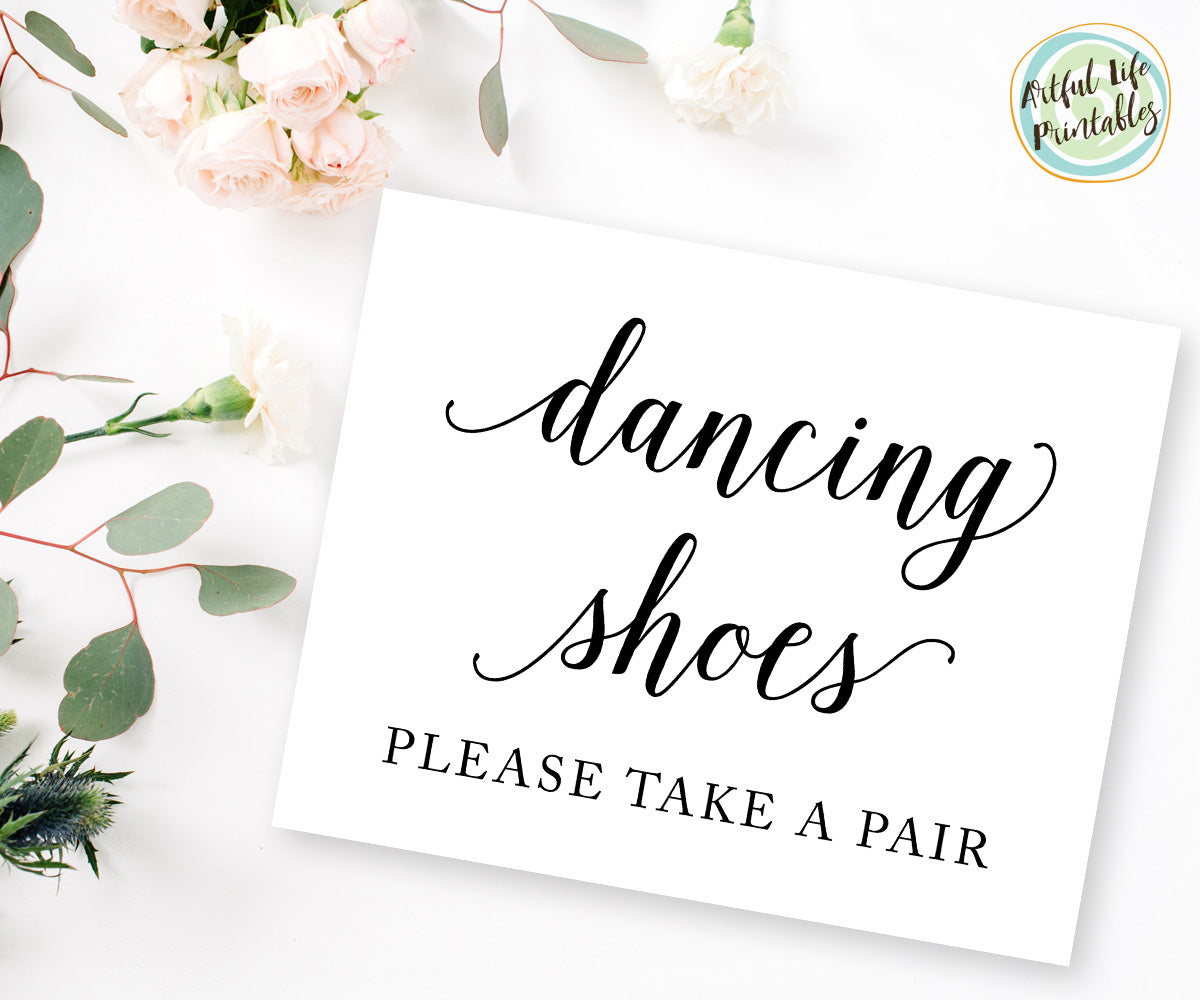 wedding dancing shoes, flip flops sign printable