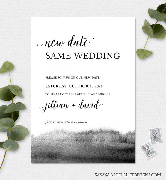Change of Wedding Date, New Wedding Date, Rescheduled Wedding, Digital Announcement, Editable, Instant Download Template