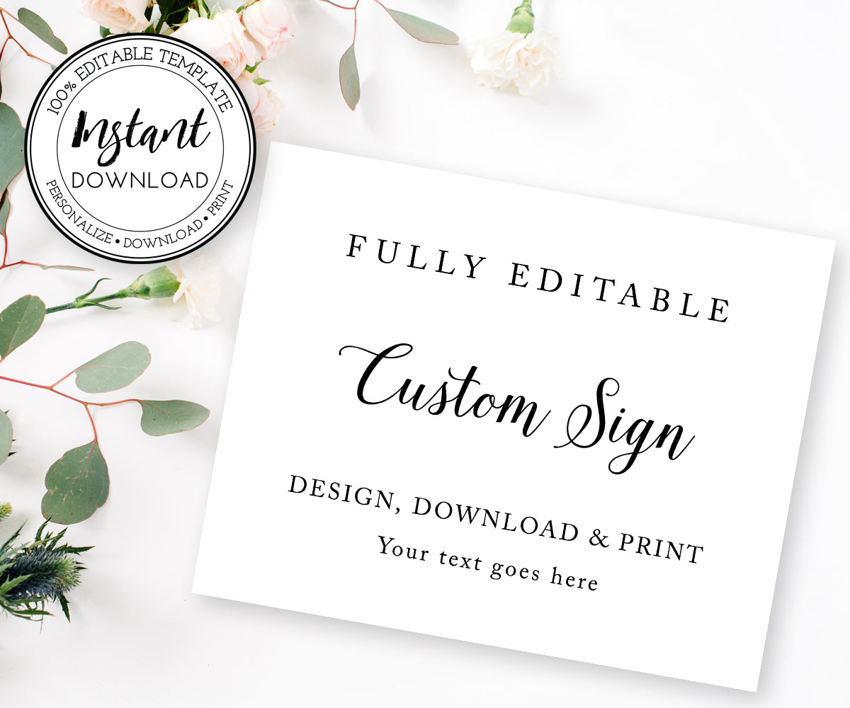 Editable Custom Sign Template, Wedding, Bridal Shower or Party Sign Te ...