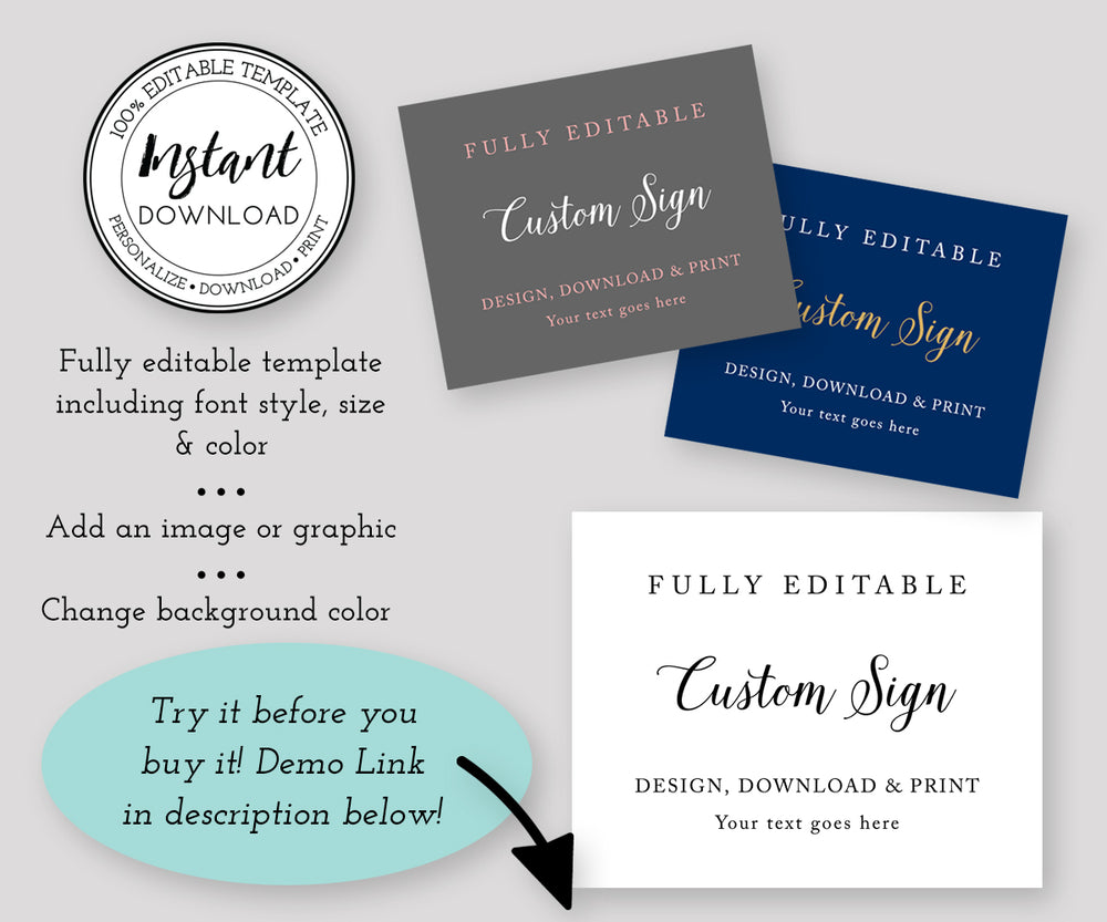 Editable Custom Sign Template, Wedding, Bridal Shower or Party Sign Te ...