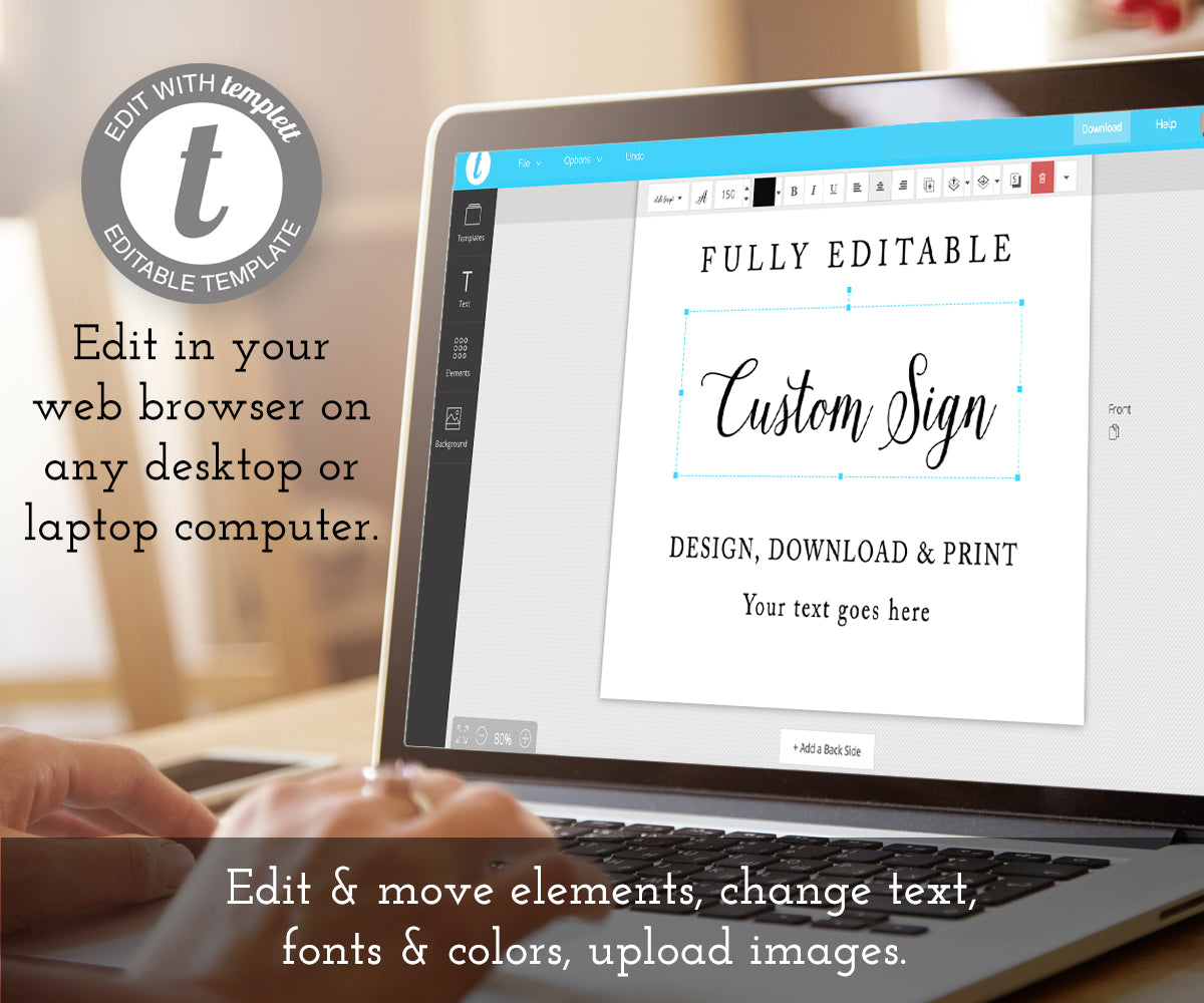 10 x 8 Custom Sign Editable Template for Wedding, Shower or Party
