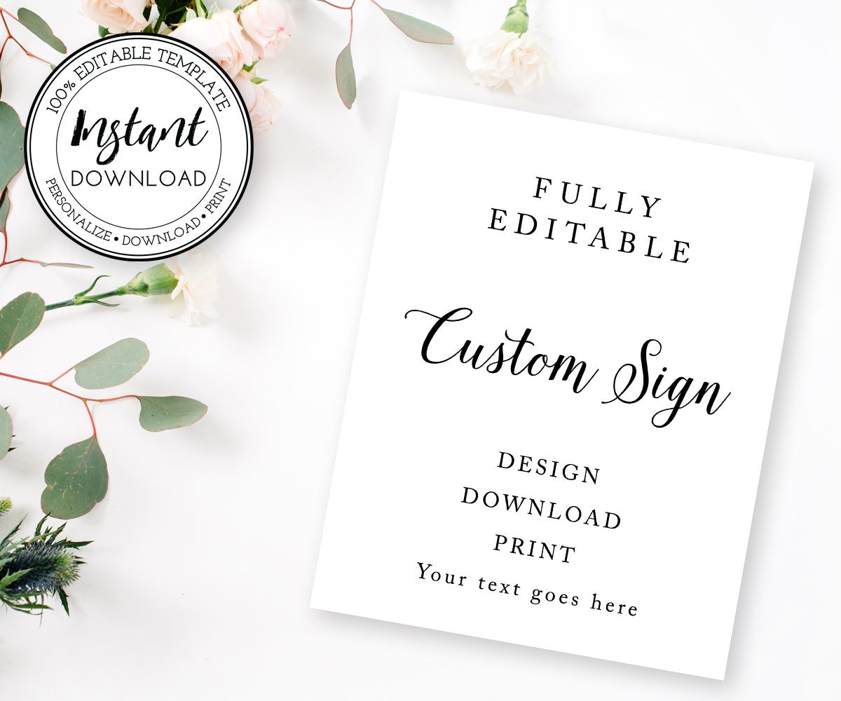 8 x 10" Custom Sign Editable Template for Wedding, Shower or Party