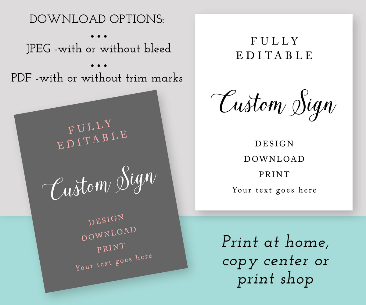 8 x 10" Custom Sign Editable Template for Wedding, Shower or Party