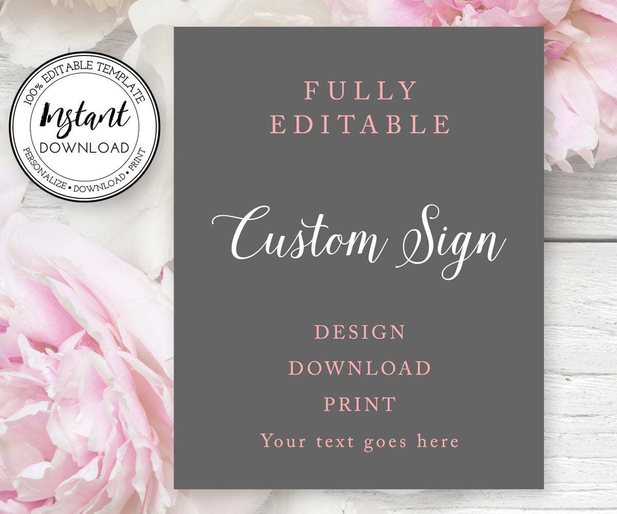 8 x 10" Custom Sign Editable Template for Wedding, Shower or Party