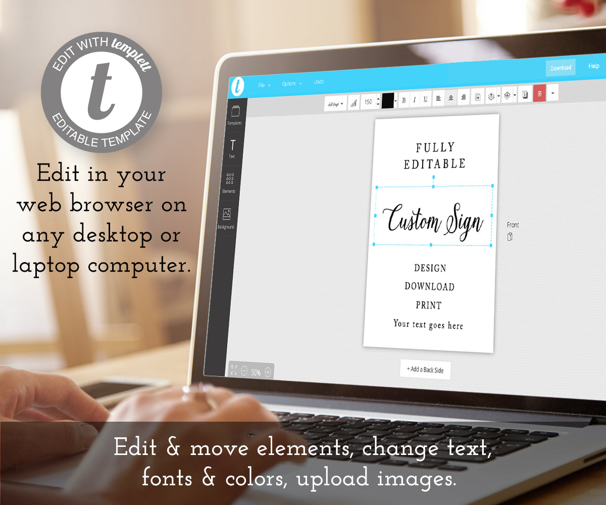 8 x 10" Custom Sign Editable Template for Wedding, Shower or Party