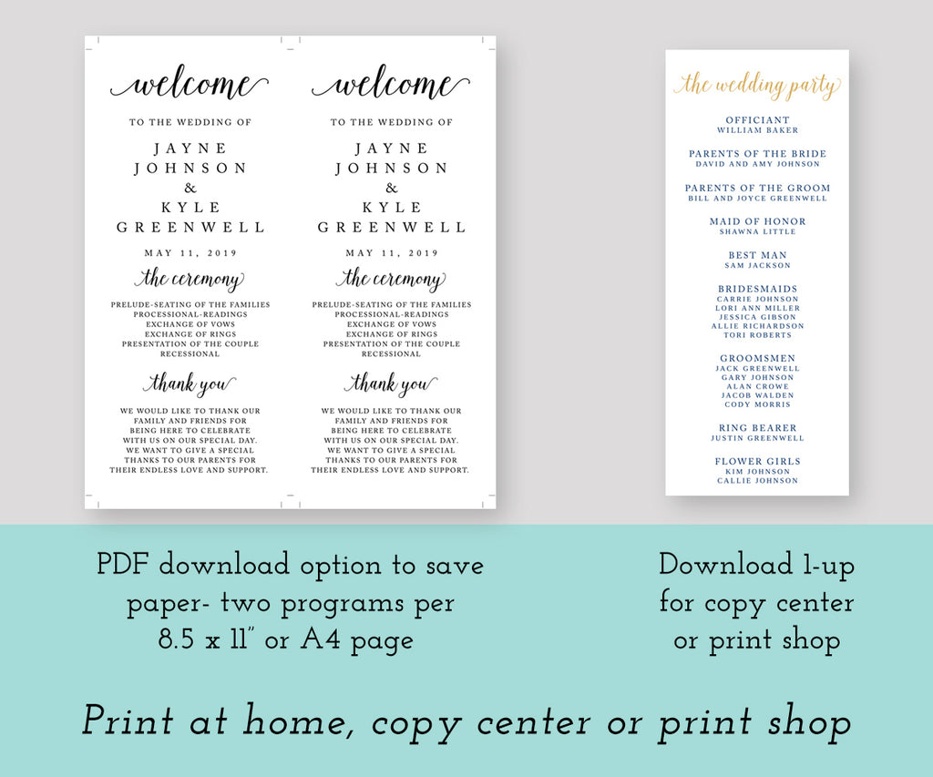 Editable Wedding Program, Wedding Ceremony Card Program Template