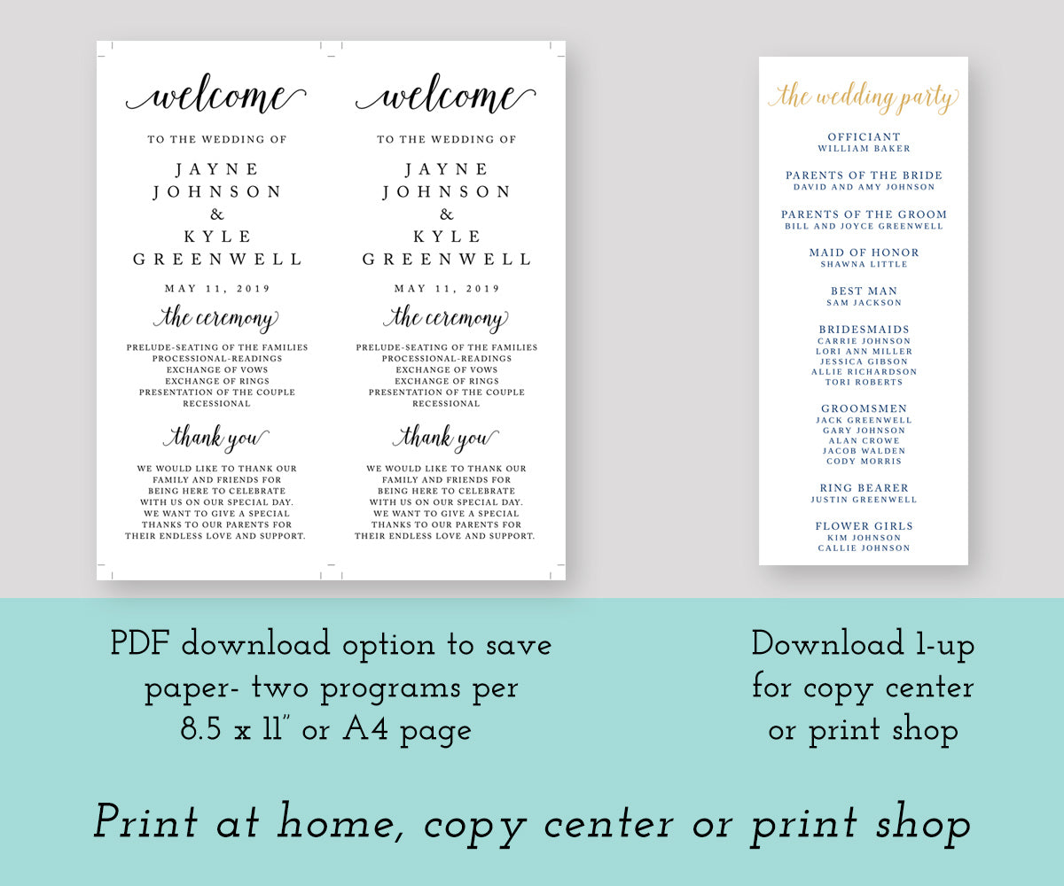 Editable Wedding Program, Wedding Ceremony Card Program Template