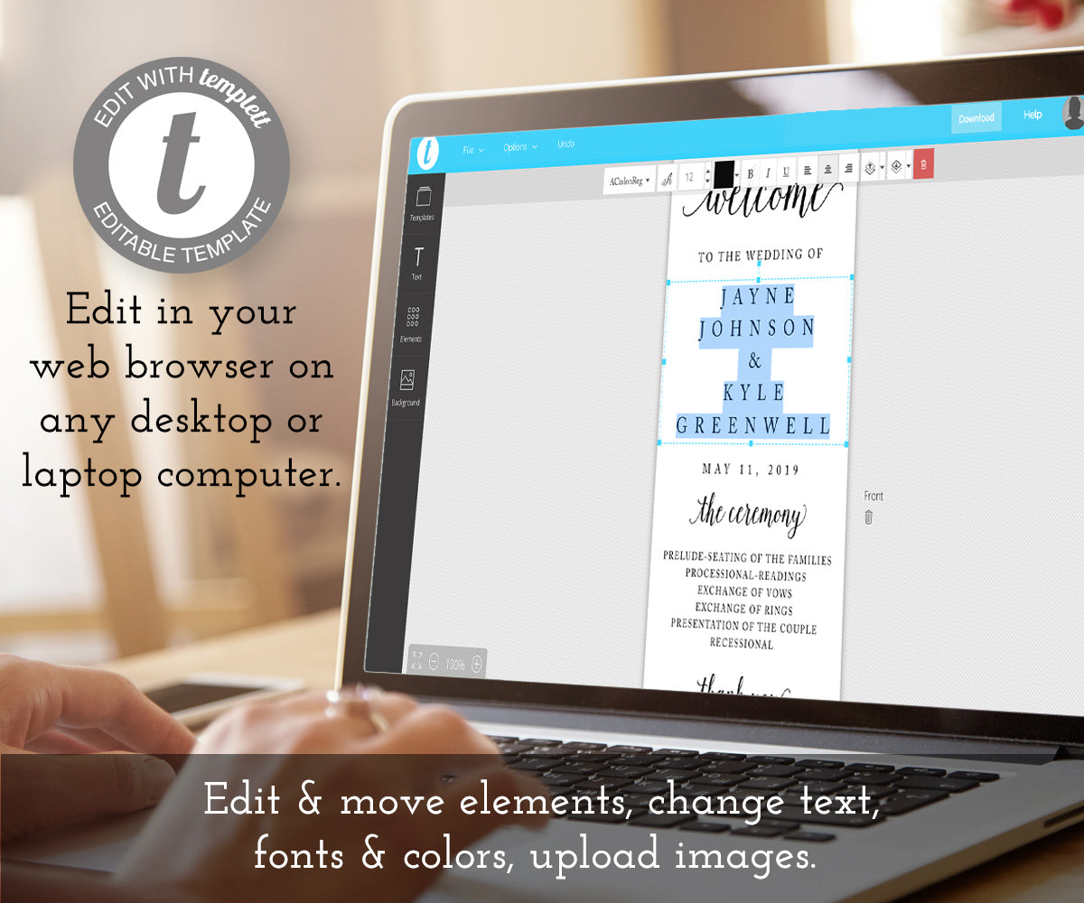 Editable Wedding Program, Wedding Ceremony Card Program Template