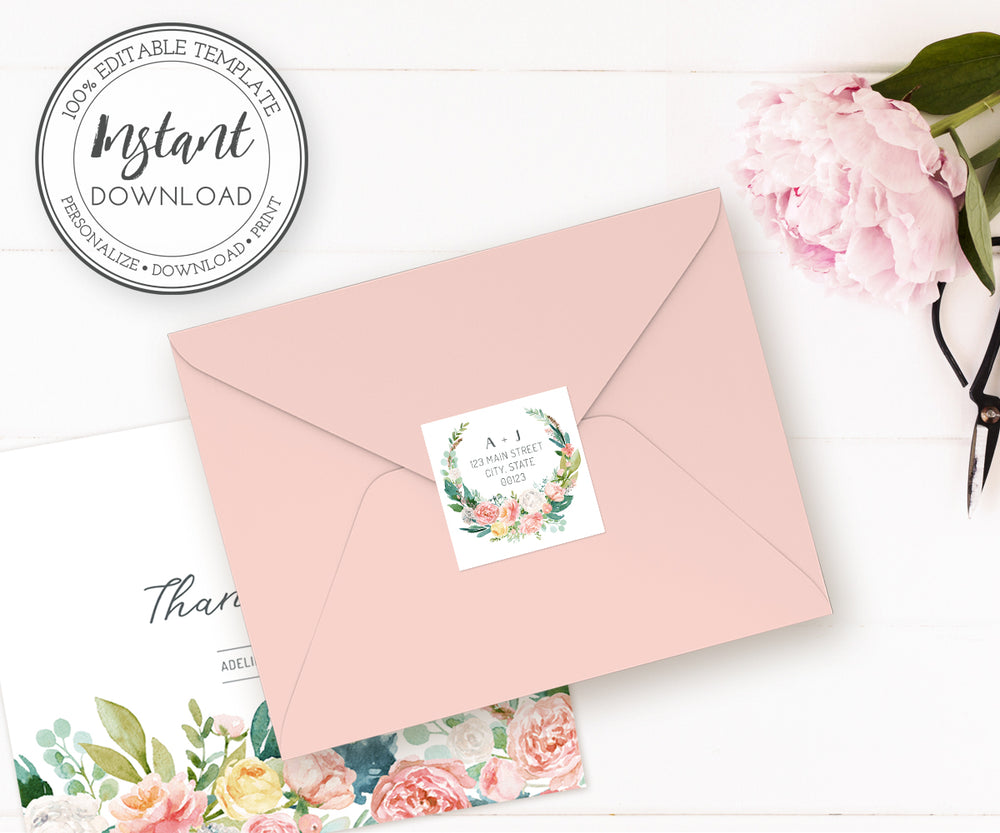 Pink Floral Return Address Label, Wedding Address Label Template ...