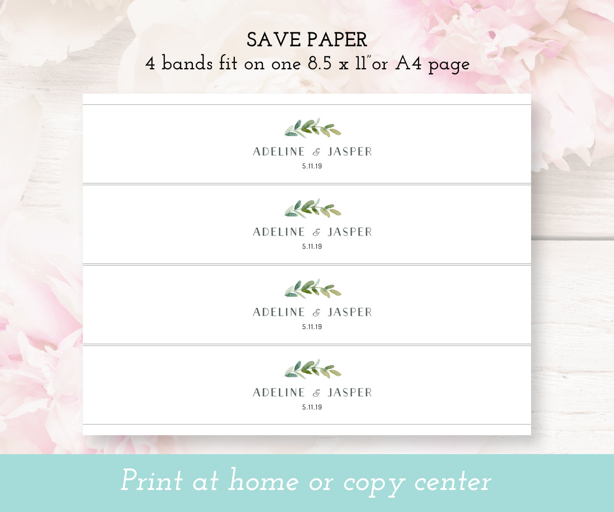 Greenery Invitation Belly Band Template, Wedding Invitation Wrapper Pr ...