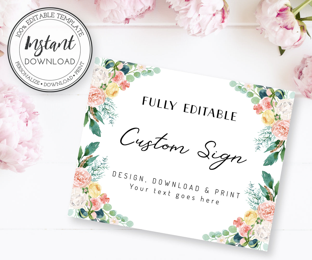 10 x 8 inch unlimited custom signs template, pink floral