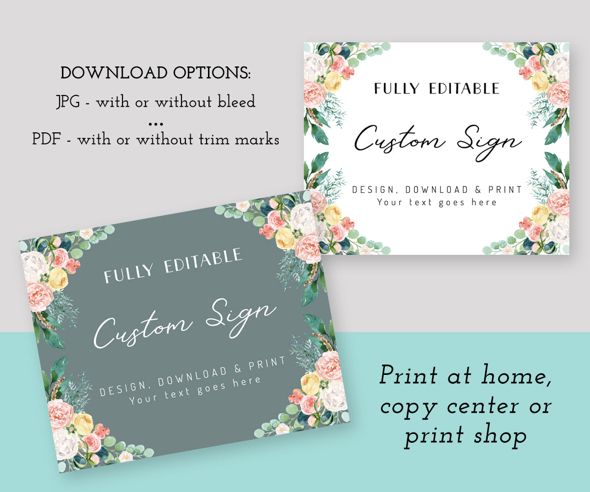 10 x 8 inch unlimited custom signs template, pink floral