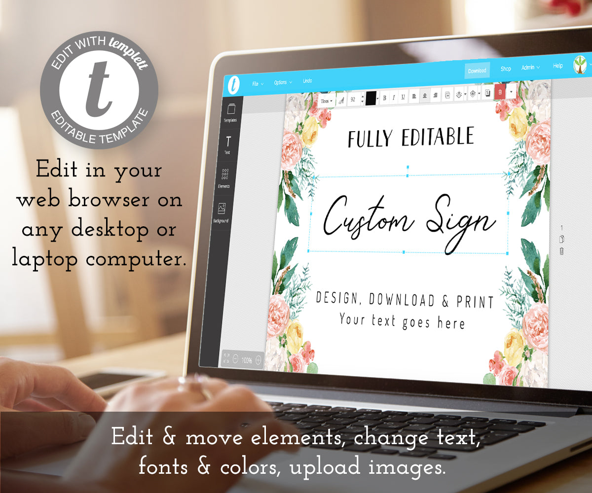 Pink Blush Floral Horizontal Custom Sign Template How to Edit