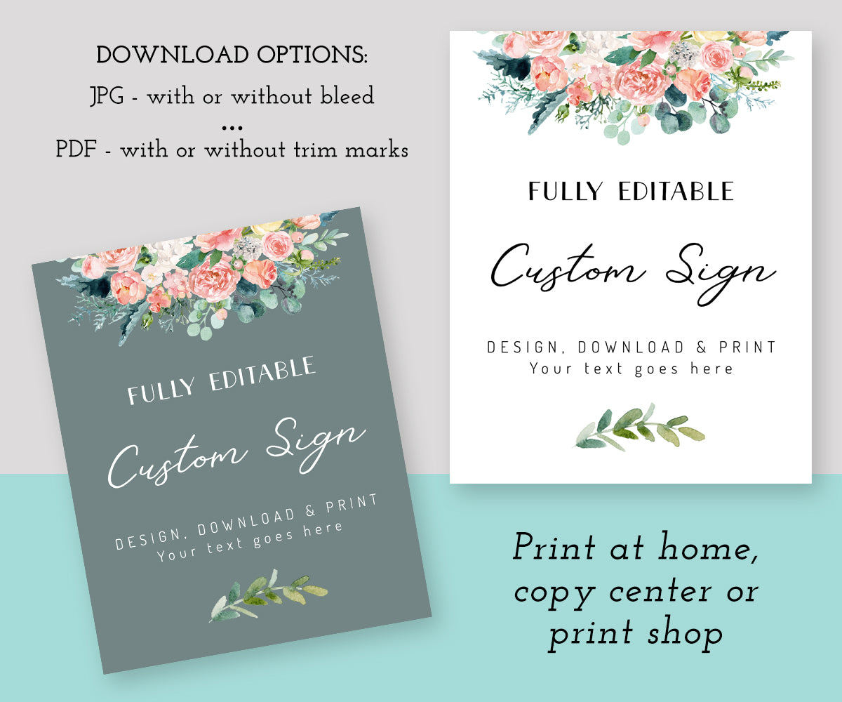 Pink blush floral 8 x 10 inch unlimited custom sign template