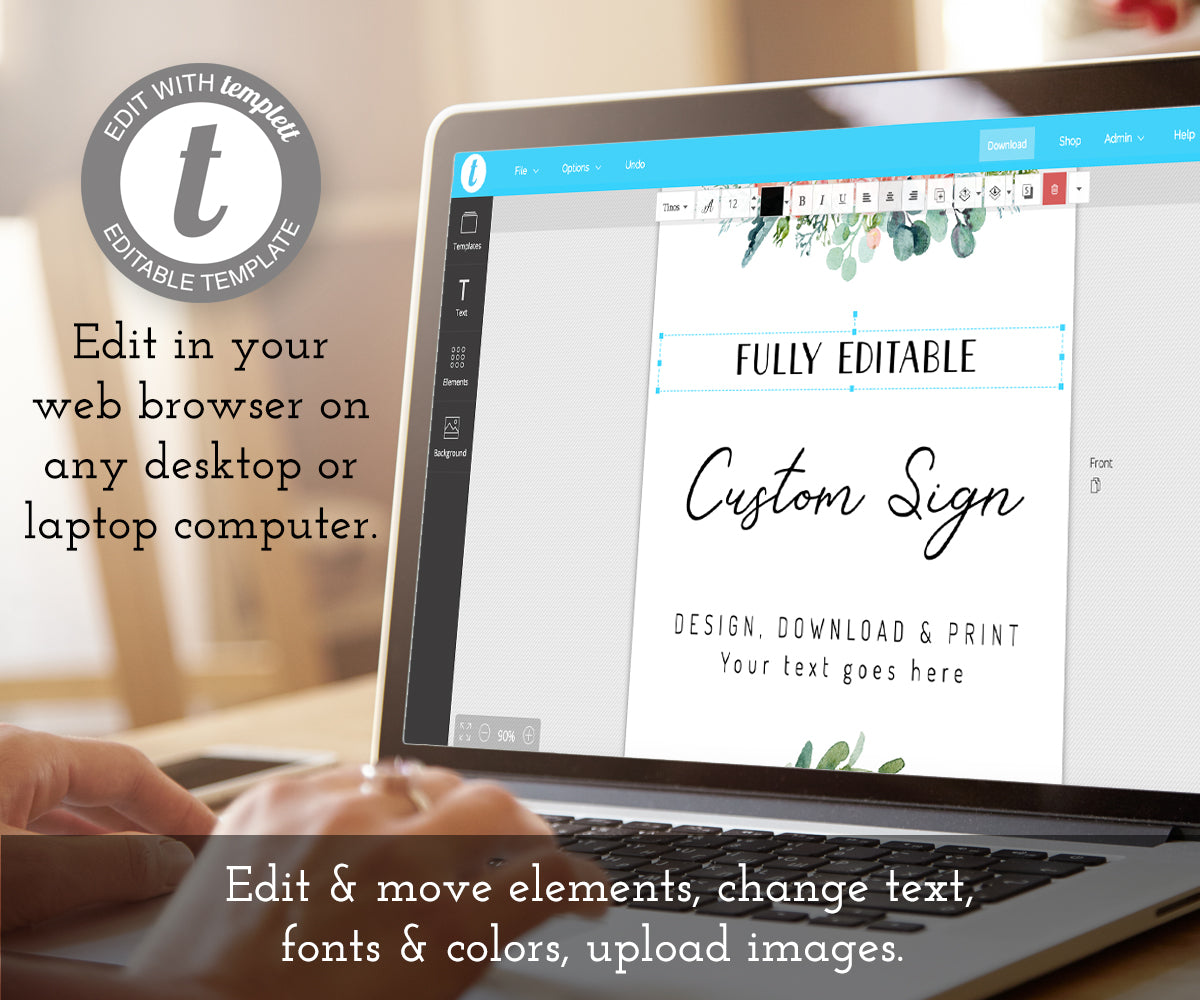 Pink blush floral 8 x 10" custom sign template, how to edit