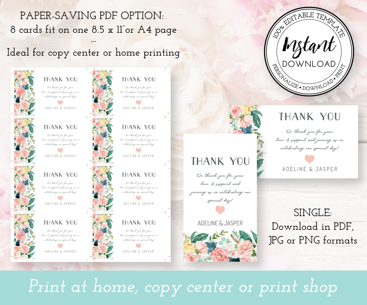 Paper saving option for pink floral wedding favor tags