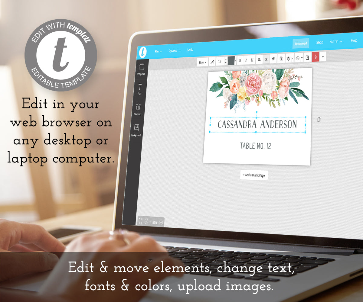 Pink Blush Floral Wedding Place Cards Template, How to Edit