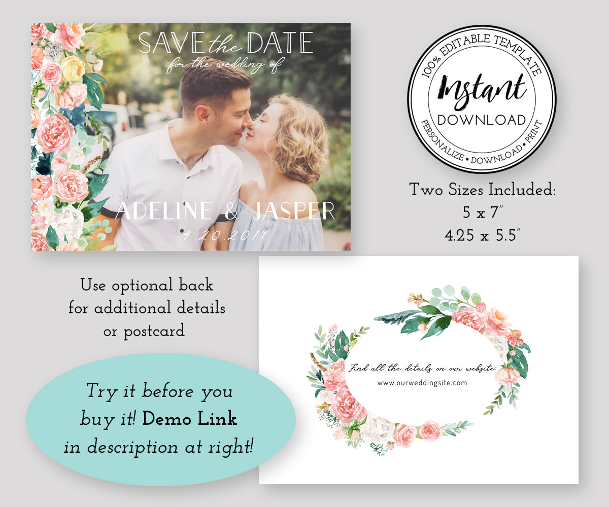 Save the Date Card Photo Template, Engagement Photo Save the Dates, Editable Wedding Date Template