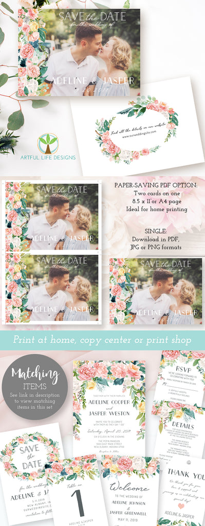 Save the Date Card Photo Template, Engagement Photo Save the Dates, Editable Wedding Date Template, Artful Life Designs