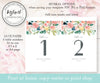 Pink floral table numbers, editable template for wedding or shower