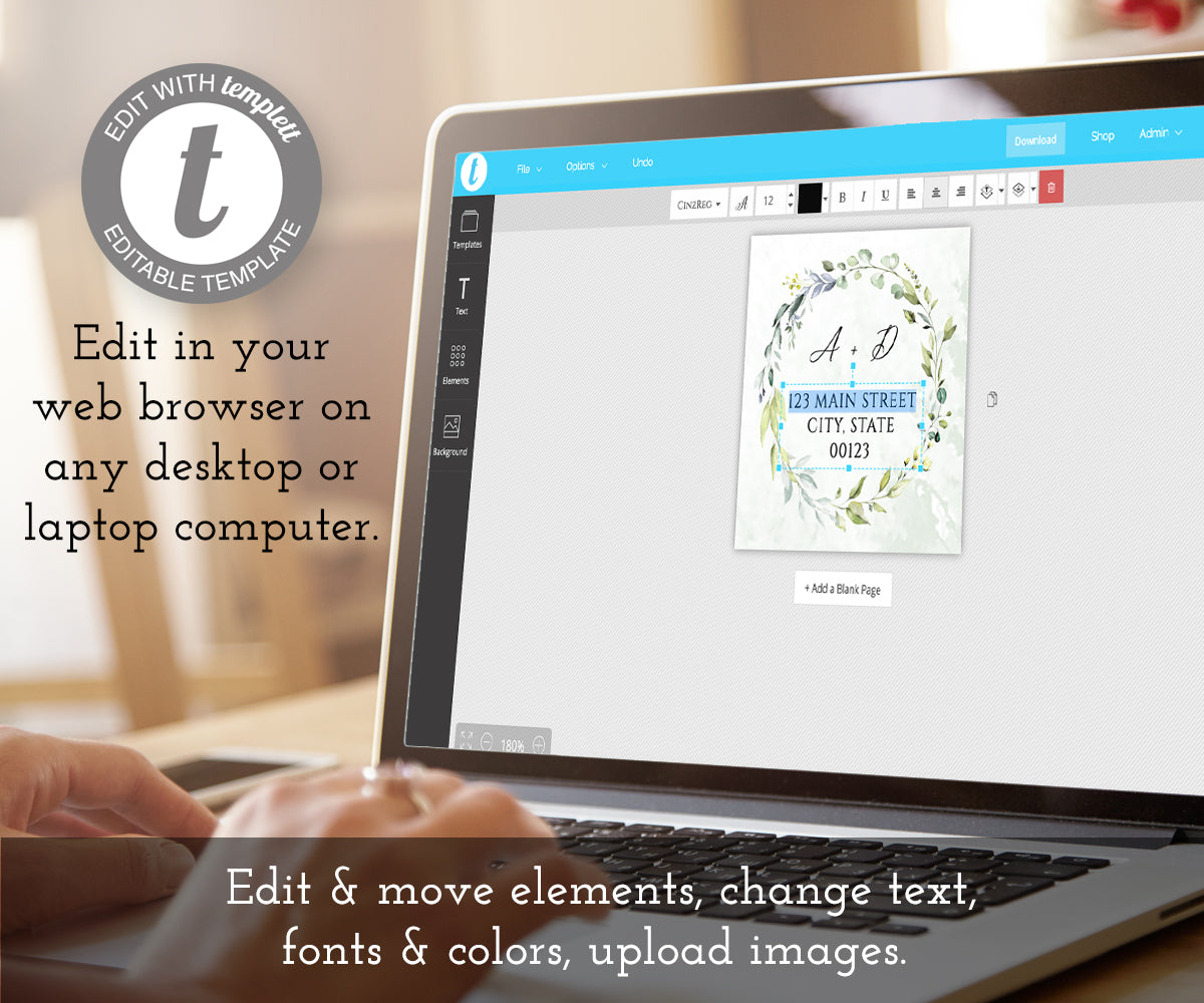 how to edti a greenery wedding address label online using templett