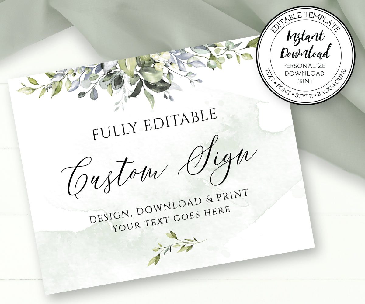 10 x 8 inch editable greenery custom sign template for wedding or shower
