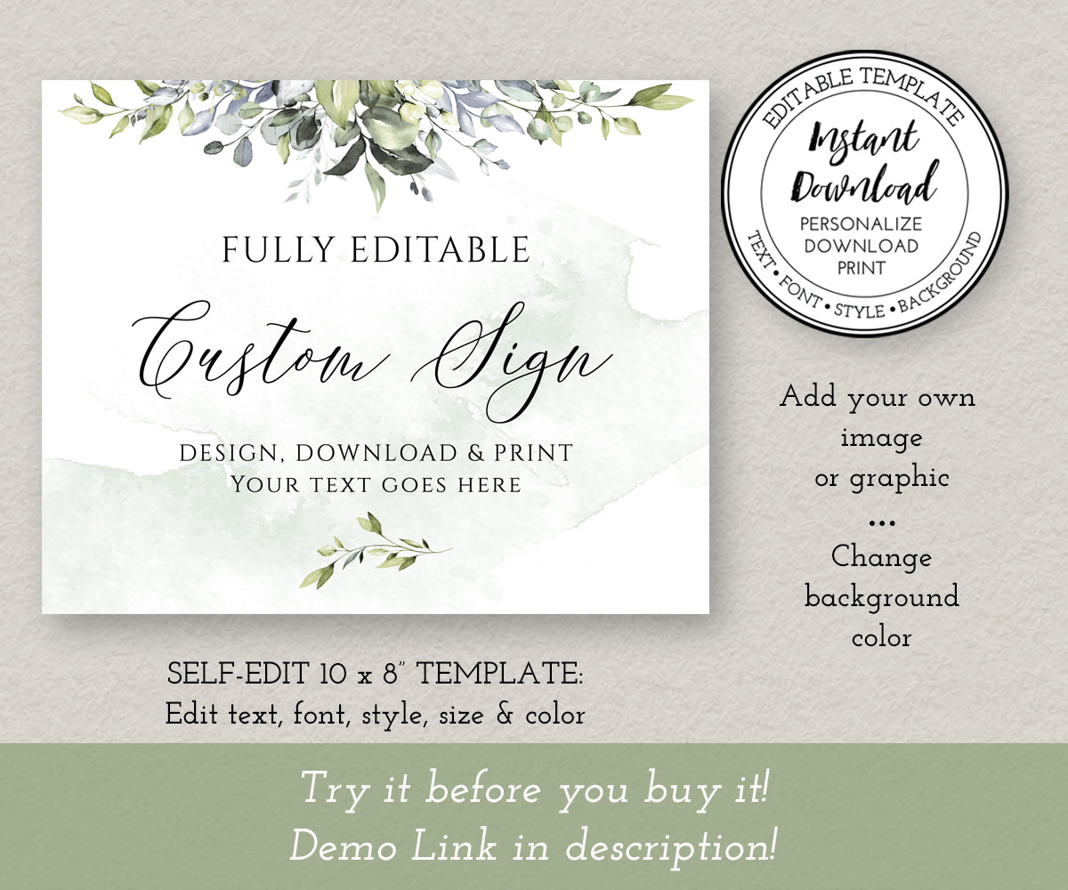 Greenery custom sign editable template, landscape orientation