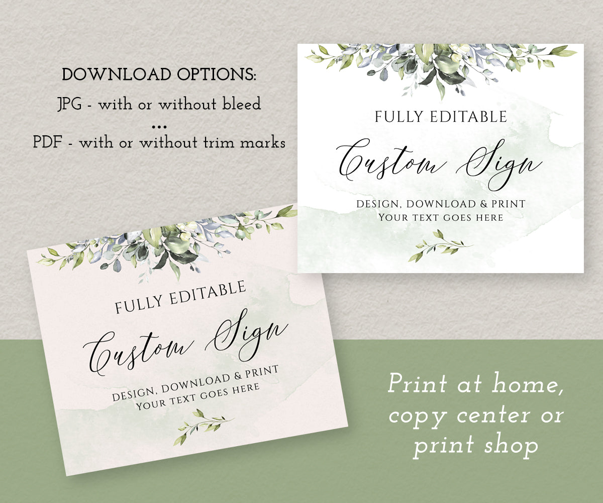 Download options for 10  x 8 inch greenery custom sign template