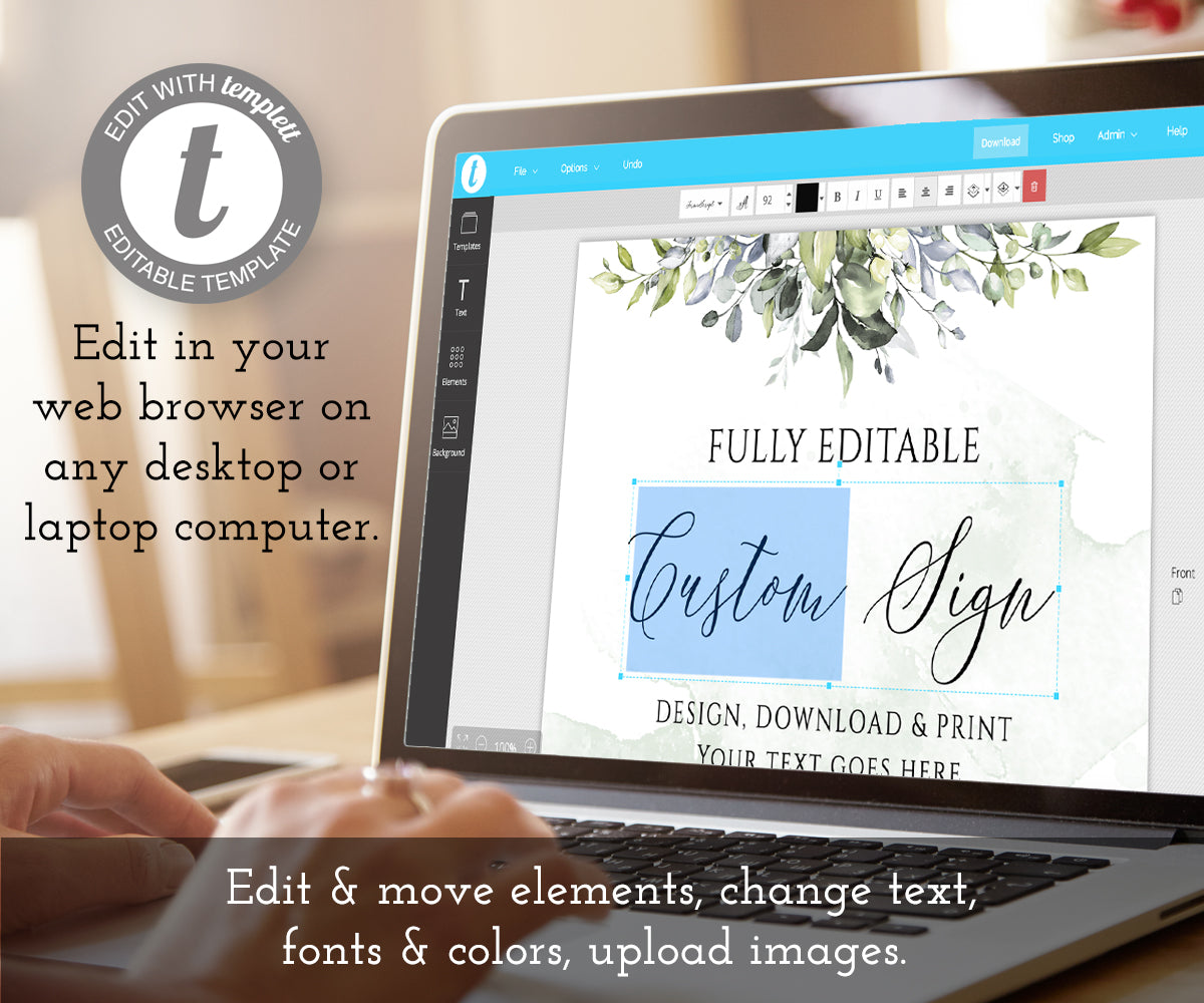Greenery Custom sign template, how to edit on computer