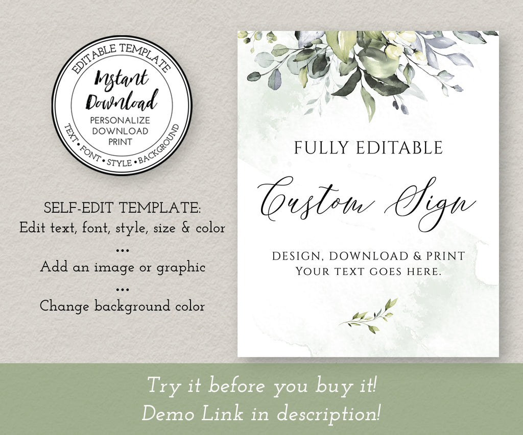 8 x 10 inch greenery custom sign template