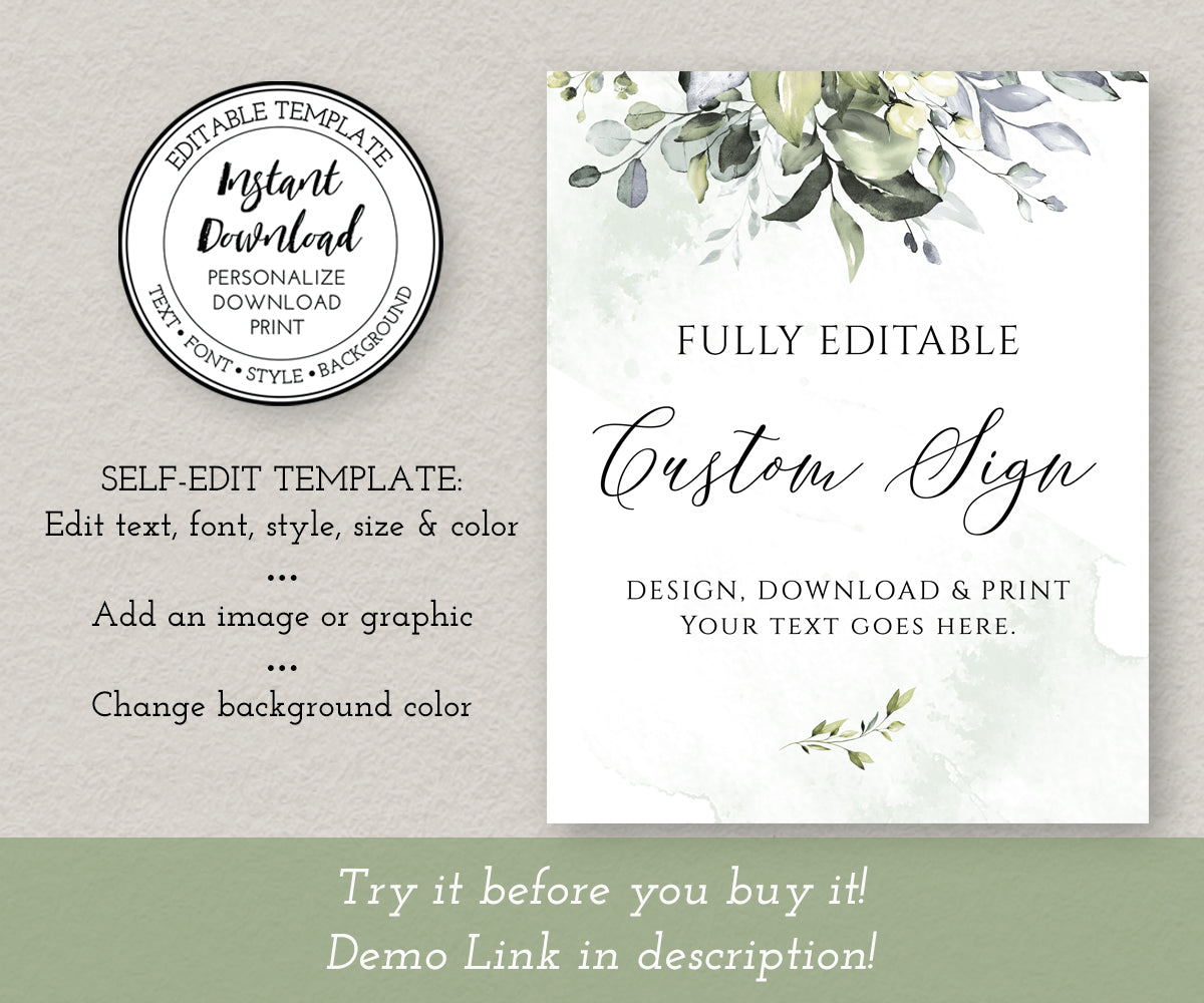 8 x 10 inch greenery custom sign template